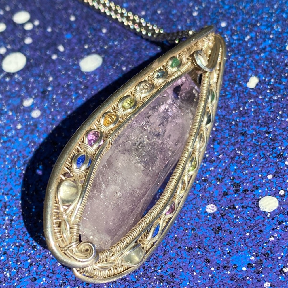 Wire wrapped genuine amethyst pendant